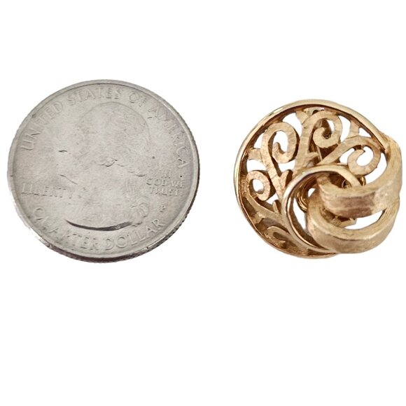 Trifari Crown Over T Gold Tone Round Open Scroll Clip On Earrings, Signed L77 - Picture 11 of 13